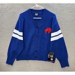 Buffalo Bills Sweater Womens Large Blue Cardigan Embroidered NFL Football NEW